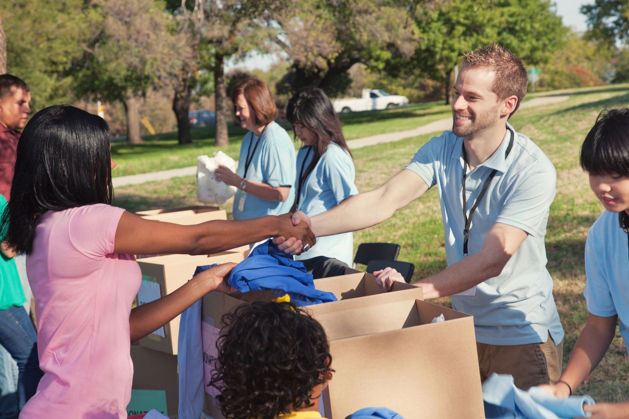 Children receiving educational materials